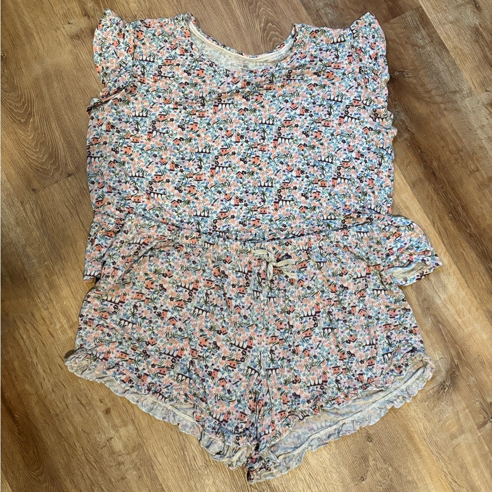 Lauren Conrad Women’s Pajama 2 Piece Set XXL Shorts Sleeveless Top Tropical